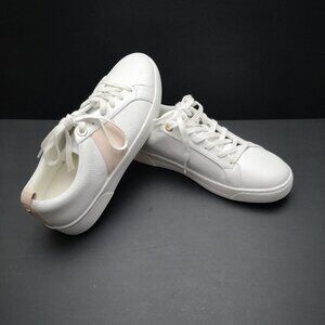 Ted Baker Ladies Size 8 Cushion Insole White w/ Pink Accent Leather Sneakers